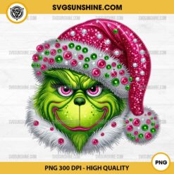 Pink Rhinestone Grinch PNG, Faux Rhinestone Grinch Christmas PNG