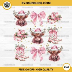 Retro Pink Western Christmas PNG, Coquette Cowgirl Pink Christmas PNG, Christmas Highland Cow Bow PNG