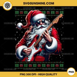 Santa Guitar Musician Christmas PNG, Santa Guitarist Ugly Christmas Sweater PNG