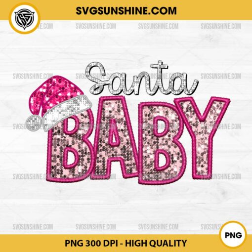 Sequin Santa Baby Faux Embroidery PNG File