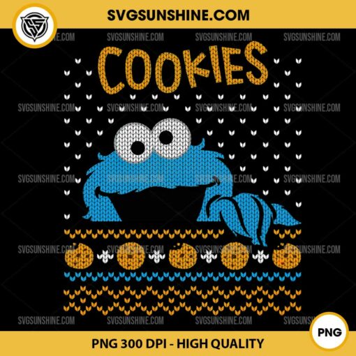 Sesame Street Cookie Monster Ugly Christmas Sweater PNG