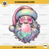 Sparkly Glitter Santa Claus Blowing Pink Bubble PNG, Christmas Santa wearing Star shaped sunglasses PNG