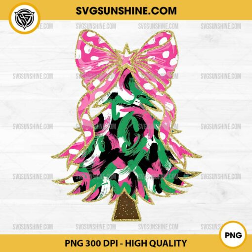 Watercolor Christmas Tree Girly PNG, Christmas Tree Coquette Bow Dalmantian Dots PNG