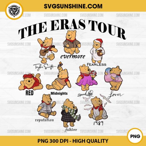 Winnie the Pooh The Eras Tour PNG, Disney Pooh Taylor Swift Albums PNG