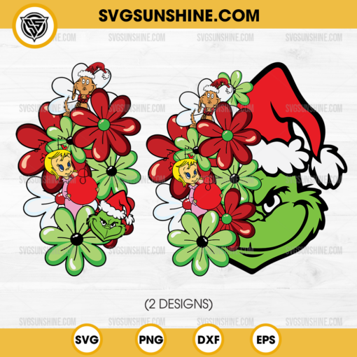 Grinch Floral And Friends SVG PNG, Grinch And Friends Christmas SVG PNG DTF Transfer