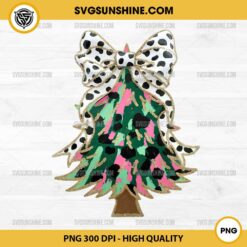 Coquette Bow Dalmantian Dots Christmas Tree PNG, Colorful Glitter Christmas Tree PNG