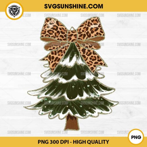 Coquette Christmas Tree PNG, Leopard Glitter Bow Christmas Tree PNG