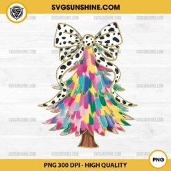 Christmas Coquette Bow Tree Colorful Glitter PNG