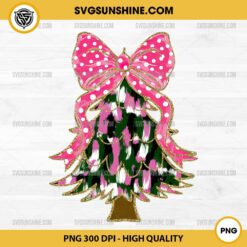 Christmas Tree Coquette Pink Bow PNG, Watercolor Christmas Tree Girly PNG