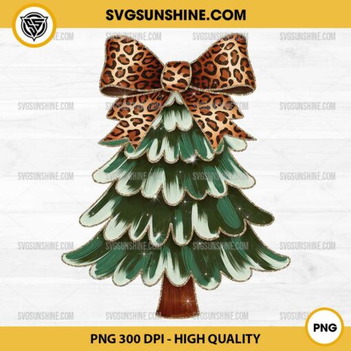 Glitter Christmas Tree PNG, Leopard Bow Christmas Tree PNG