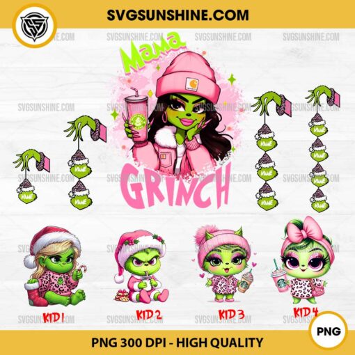 Pink Christmas Mama Grinch PNG, Baby Grinch PNG, Custom Christmas Mama Kids Name PNG