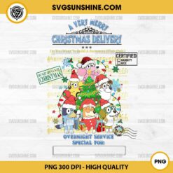 Bluey A Very Merry Christmas Delivery PNG, Overnight Service Special PNG, Bluey Characters Christmas PNG