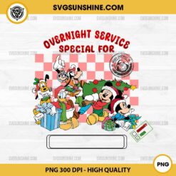 Disney Characters Overnight Service Special PNG, Custom Christmas With Kid Names PNG