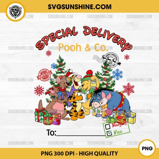 Personalized Winnie-the-Pooh Christmas PNG, Special Delivery Pooh And Co PNG, CUSTOM Name Christmas PNG