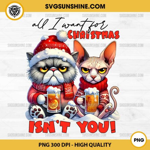 Funny Cat Christmas PNG, Grumpy Cat And Sphynx Cat PNG, Funny Christmas Cat PNG