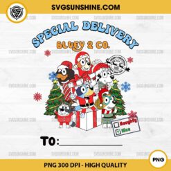 Special Delivery Bluey & Co Christmas PNG, Custom Bluey Christmas PNG, Bluey Xmas Bag PNG