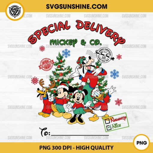 Special Delivery Disney Christmas PNG, CUSTOM Mickey And Friends Christmas PNG, Add Kids Name PNG, Xmas Bag PNG