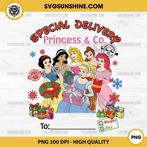 Special Delivery Disney Princess Christmas PNG, CUSTOM Christmas Gift for kids PNG