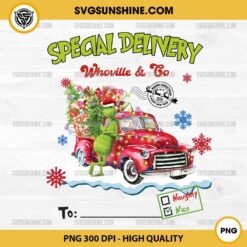 Special Delivery Whoville And Co Christmas PNG, CUSTOM Grinch Truck And Christmas Tree PNG