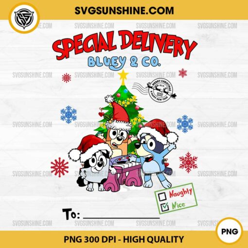 CUSTOM Bluey Characters Christmas PNG, Bluey Special Delivery Christmas PNG