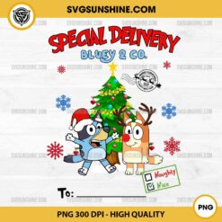 CUSTOM Bluey Christmas PNG File, Special Delivery Bluey & Co Christmas PNG