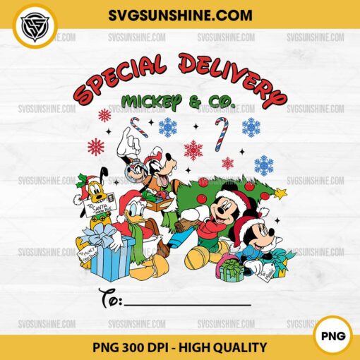 CUSTOM Disney Christmas Gift PNG, Special Delivery Mickey & Co Christmas PNG