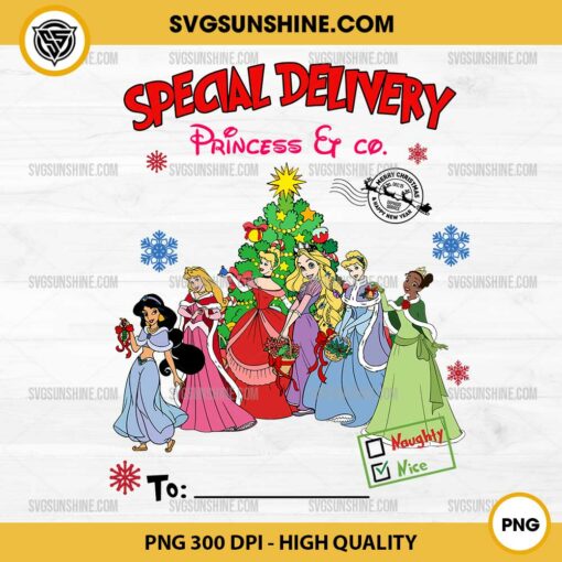 CUSTOM Disney Princess Christmas PNG File, Special Delivery Christmas PNG