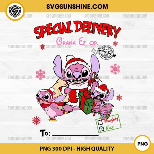 Custom Pink Stitch Christmas PNG, Pink Special Delivery Ohana & Co Christmas PNG