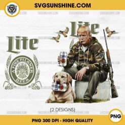 Camo Hunting Trump Miller Lite Beer PNG, Trump With Dog Duck Waterfowl PNG