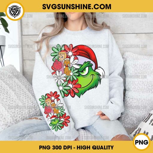 Grinch Floral And Friends PNG, Christmas Grinch With Sleeve PNG