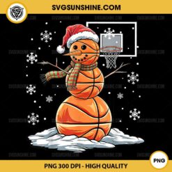 Basketball Snowman Player Santa Hat Christmas PNG, Basketball Christmas PNG File