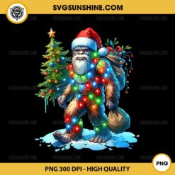 Bigfoot Christmas Lights PNG, Christmas Tree Sasquatch PNG, Bigfoot Christmas PNG