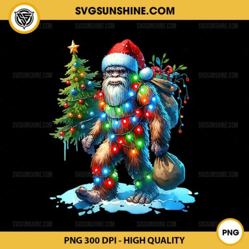 Bigfoot Christmas Lights PNG, Christmas Tree Sasquatch PNG, Bigfoot Christmas PNG