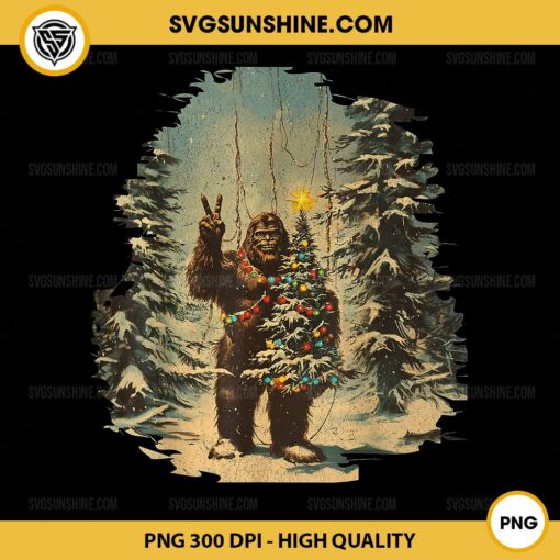 Bigfoot Christmas Tree Lights PNG, Christmas Sasquatch PNG, Christmas Bigfoot PNG