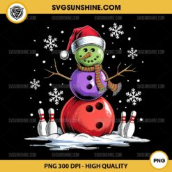 Bowling Snowman Christmas PNG, Bowling Player Santa Hat Christmas PNG