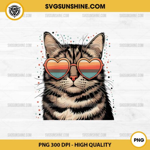 Cat with Sunglasses Heart Love PNG, Cute Cat Valentine Day PNG