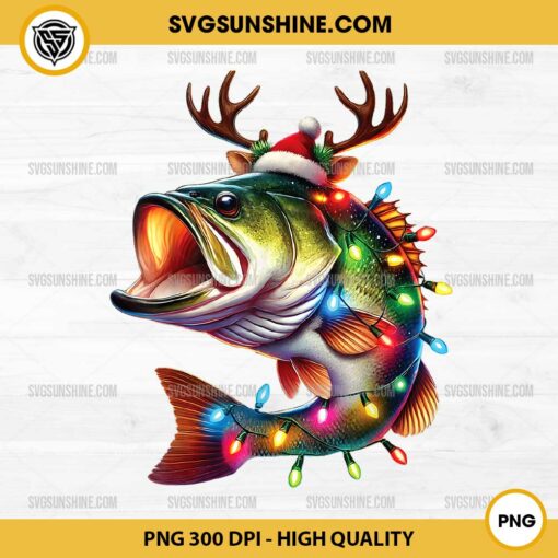 Christmas Fishing PNG, Merry Fishmas PNG, Funny Fish Christmas Lights PNG