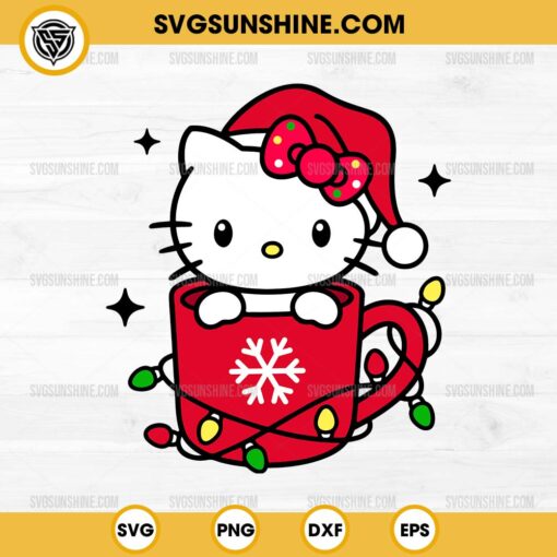 Christmas Hello Kitty Hot Chocolate SVG, Hello Kitty Christmas Lights SVG