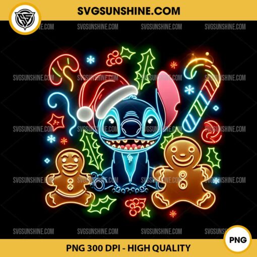 Christmas Stitch Gingerbread PNG, Neon Stitch Christmas PNG