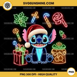 Christmas Stitch PNG, Neon Stitch Santa Hat PNG