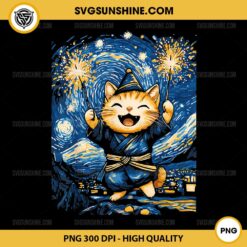 Cute Cat Starry Night PNG, Happy New Year PNG