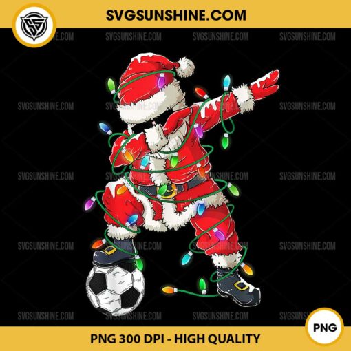 Dabbing Santa Xmas Lights Soccer Christmas PNG