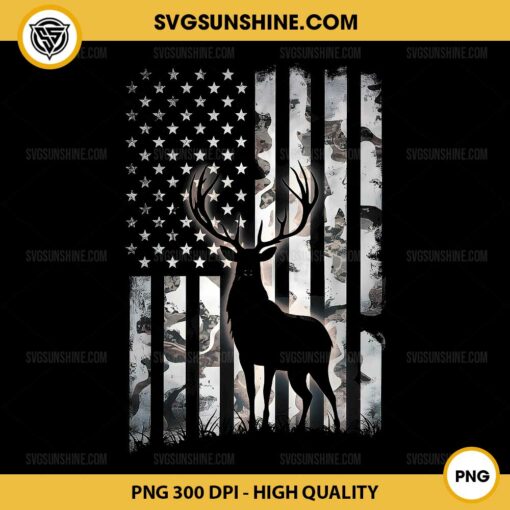 Deer Hunting Camo American Flag PNG, US Hunting PNG