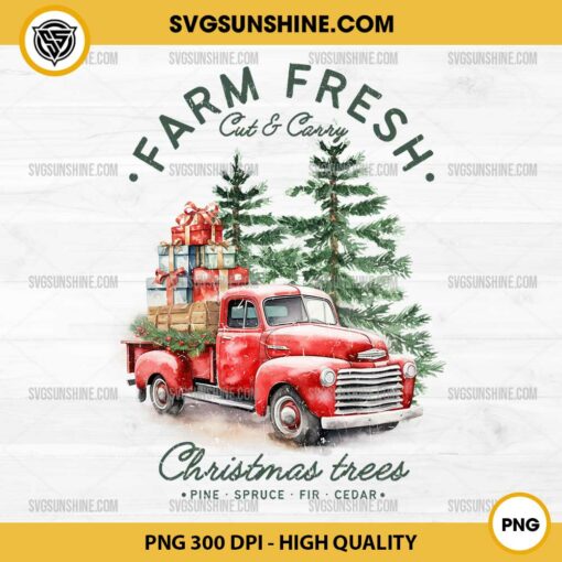 Farm Fresh Christmas Truck And Trees PNG