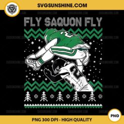 Fly Saquon Fly Ugly Christmas Sweater PNG, Fly Saquon Fly Eagles PNG