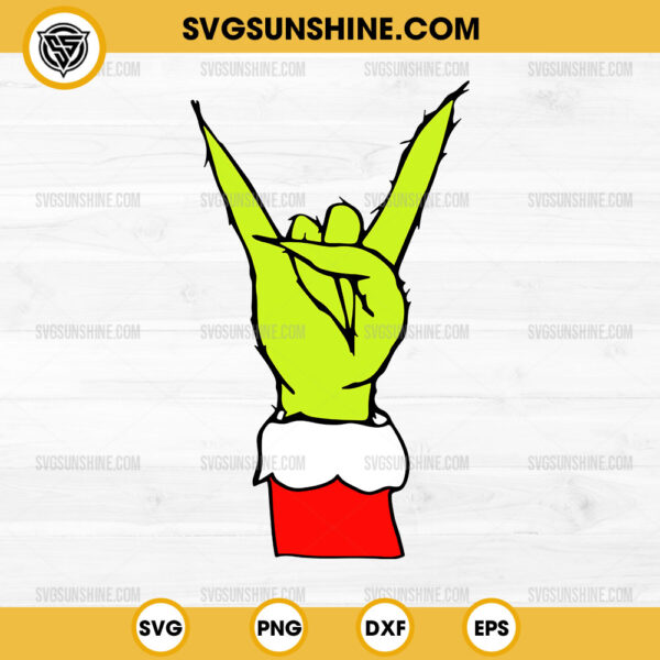 Grinch Rock Hand Christmas SVG, Grinch Rock & Roll SVG, Grinch Peace Sign Hand SVG