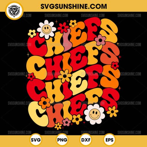 Groovy Retro Chiefs SVG, Chiefs Floral SVG, Kansas City Chiefs Football SVG