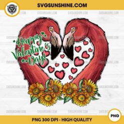 Happy Valentines Flamingo Heart And Sunflower PNG, Valentine Flamingo PNG