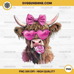 Highland Cow Valentine's Day PNG, Pink Highland Cow Coquette Bow PNG