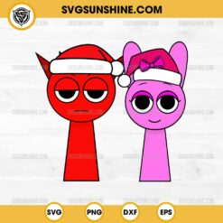 Incredibox Sprunki Christmas SVG, Red Raddy And Pink Pinki Sprunki Characters Santa Hat SVG